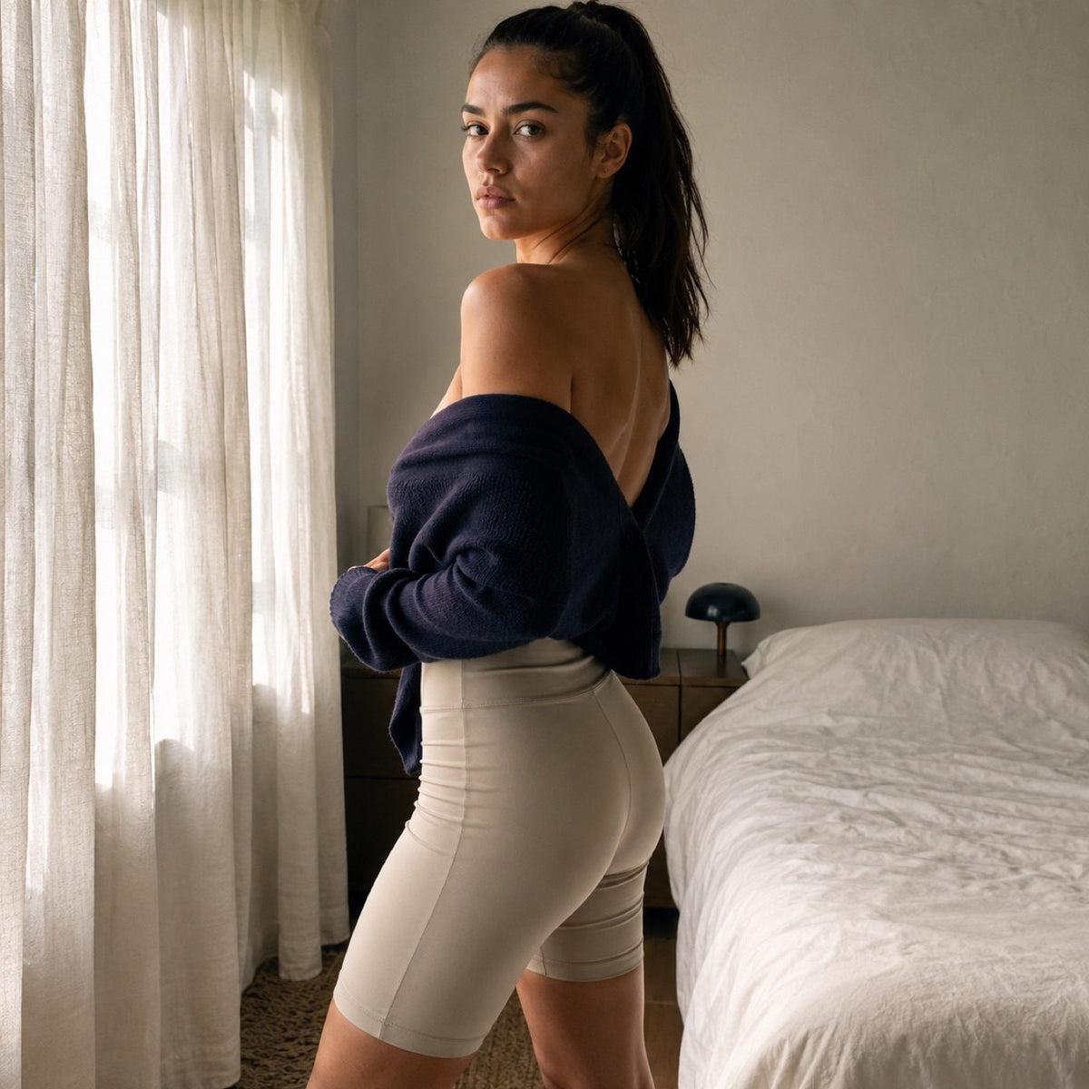 Frensham longline cycle short, Cycle Shorts and Leggings — modelled, side view.
