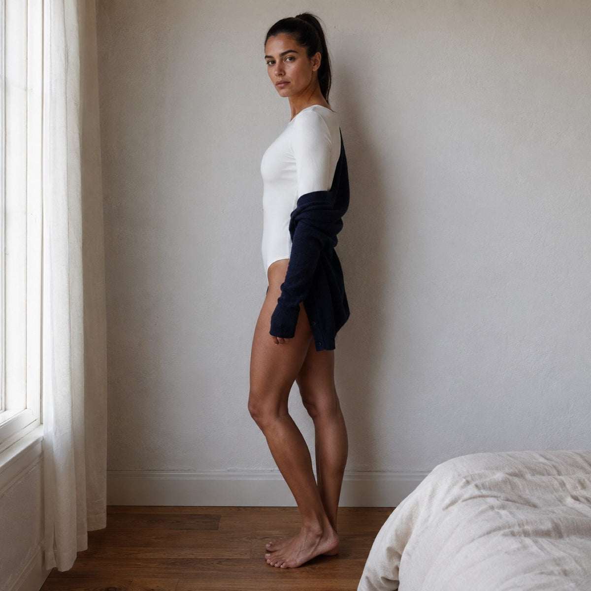 Tilford long-sleeve base layer bodysuit, Long-Sleeve Base Layers — modelled, side view.