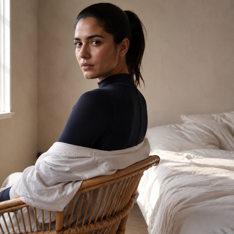 Puttenham high-neck long-sleeve base layer, Long-Sleeve Base Layers — on the model.