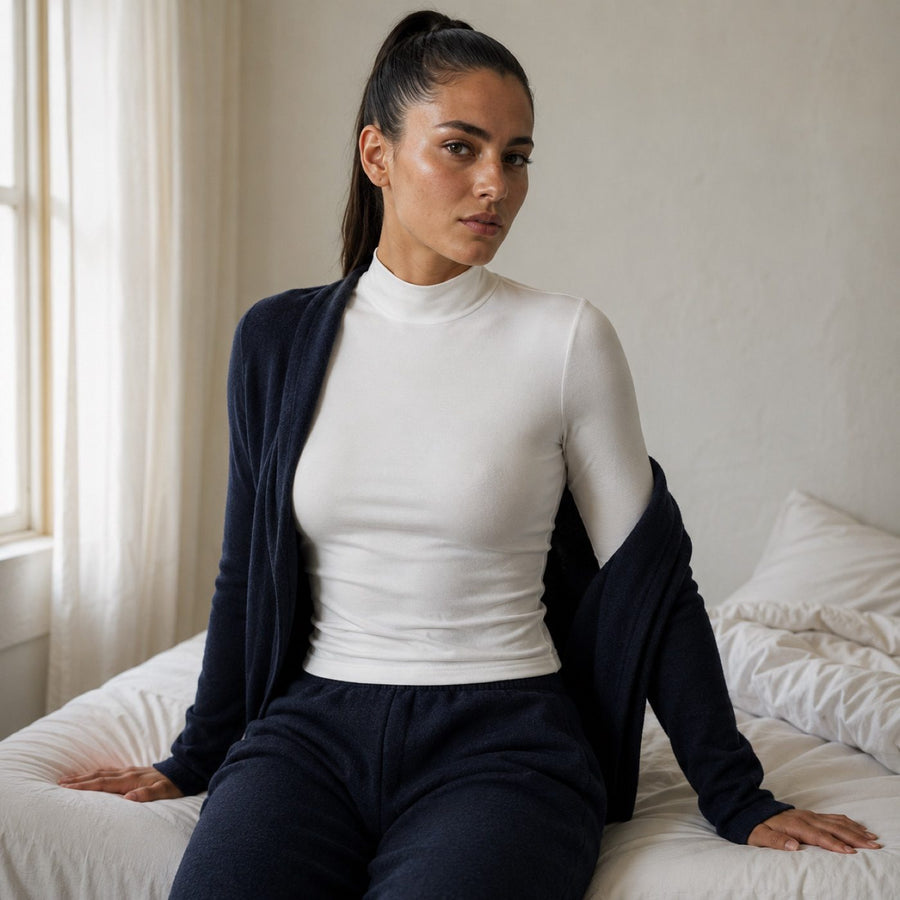 Dockenfield high-neck long-sleeve base layer, Long-Sleeve Base Layers — on the model.