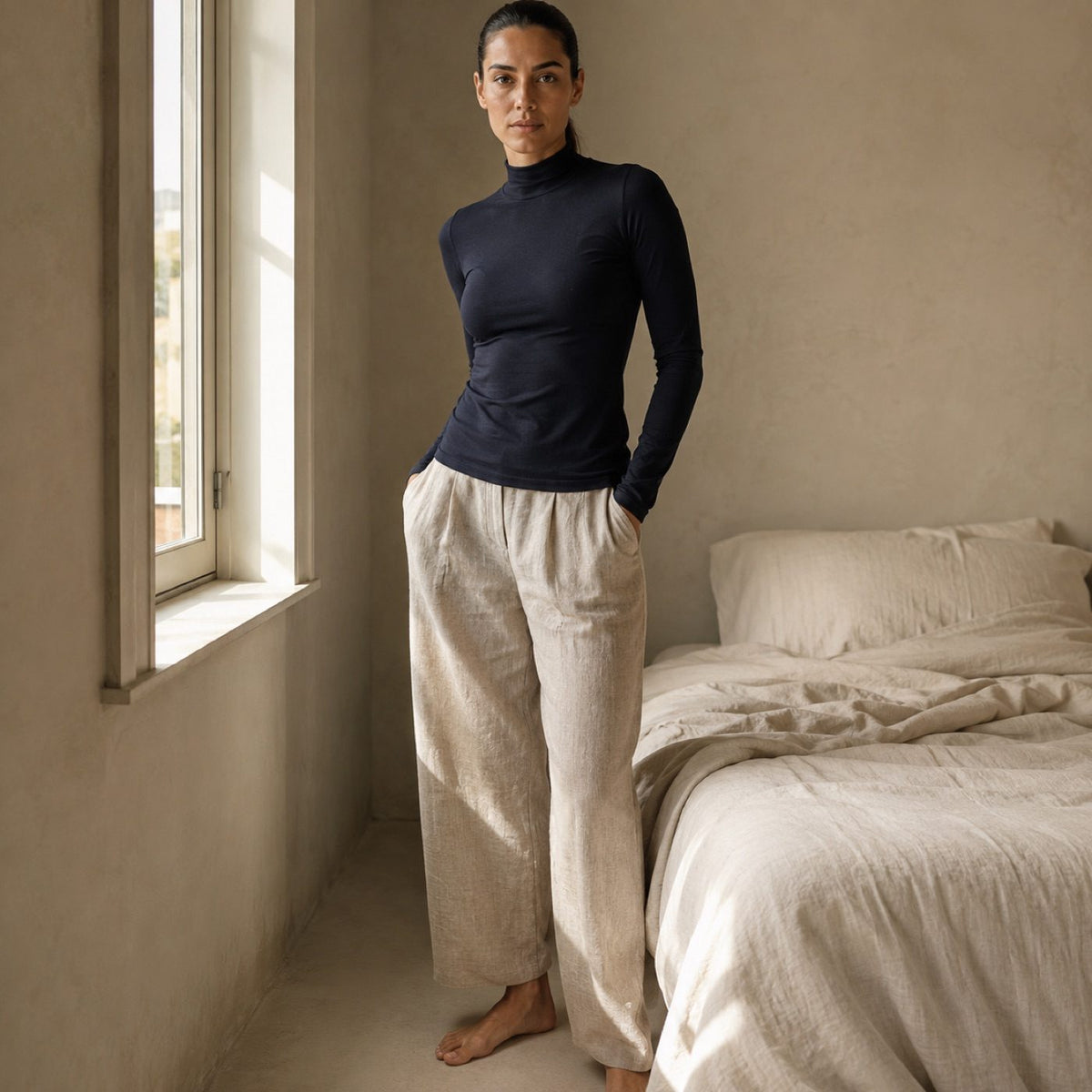 Rowledge high-neck long-sleeve base layer, Long-Sleeve Base Layers — on the model.