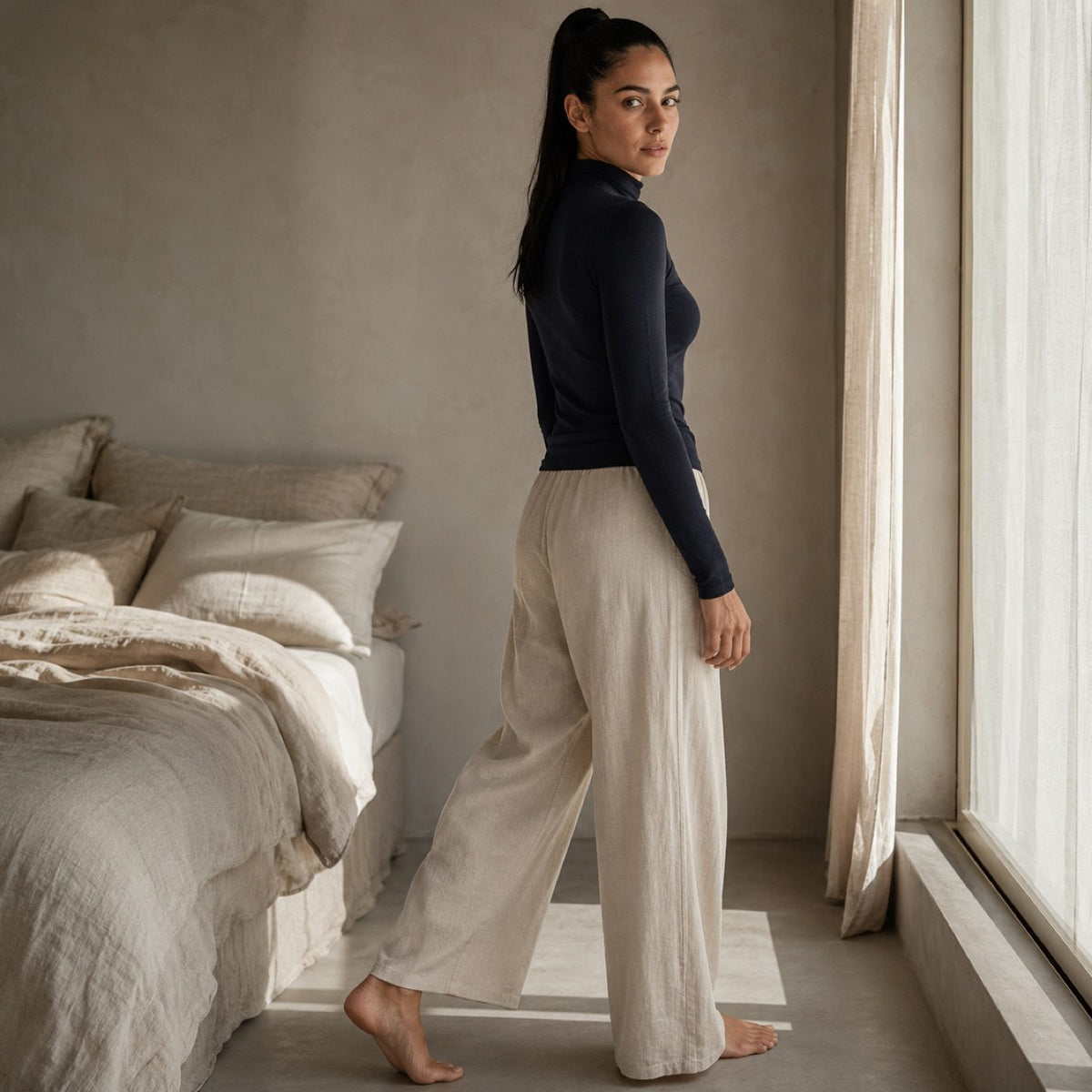 Rowledge high-neck long-sleeve base layer, Long-Sleeve Base Layers — modelled, side view.