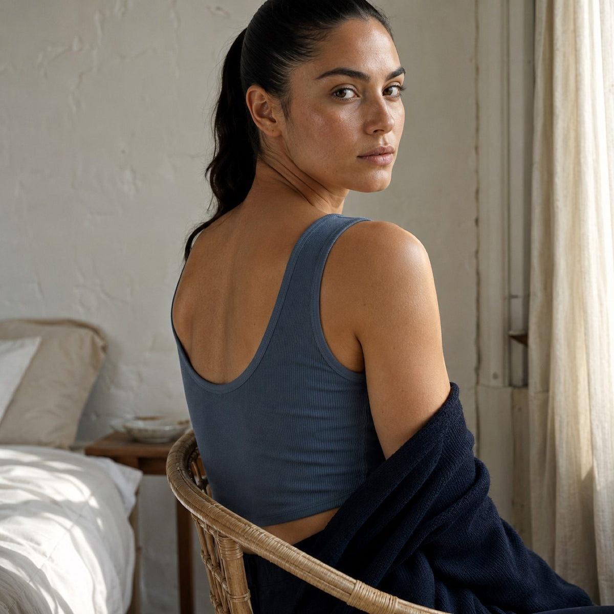 Dockenfield ribbed scoop-back tank, Rib Body Layers — on the model.