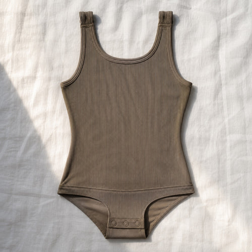 Waverley ribbed body tank, Rib Body Layers — front view, photographed flat.