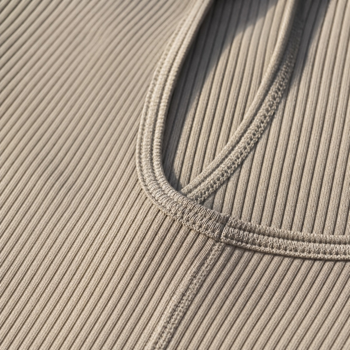 Tilford ribbed scoop-back tank, Rib Body Layers — close-up of the cloth and stitching.