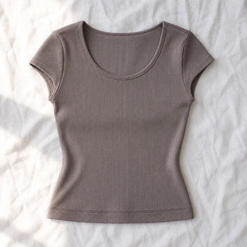 Farnham ribbed cap-sleeve top, Rib Body Layers — front view, photographed flat.