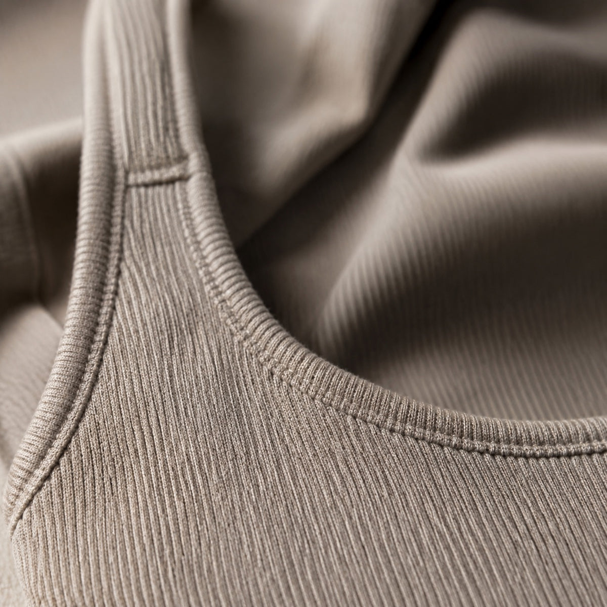 Bourne ribbed scoop-back tank, Rib Body Layers — close-up of the cloth and stitching.