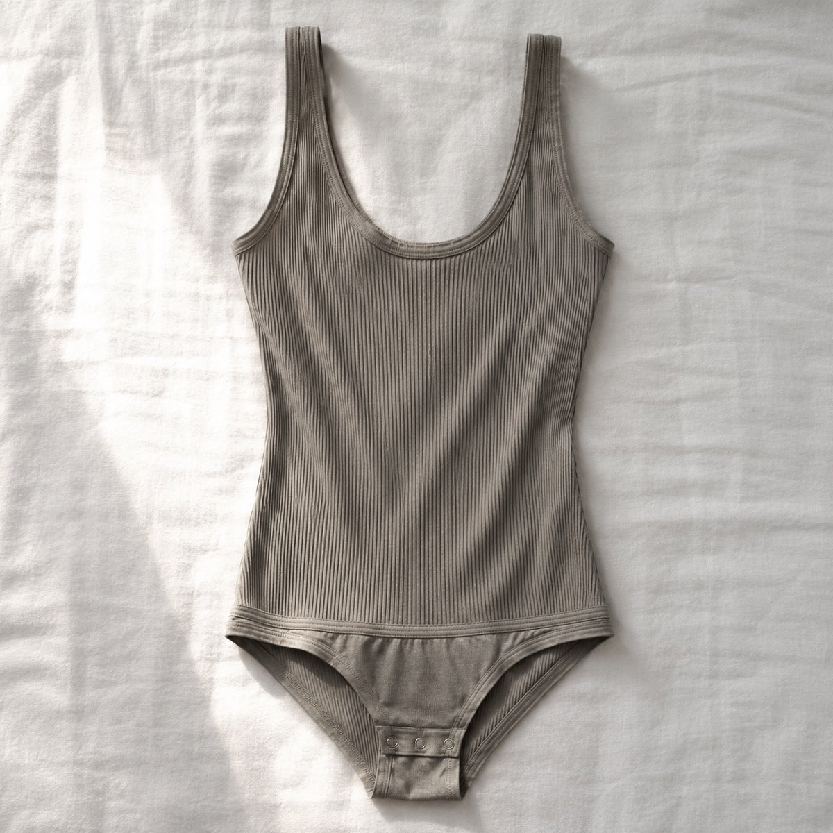 Bourne ribbed scoop-back tank, Rib Body Layers — front view, photographed flat.