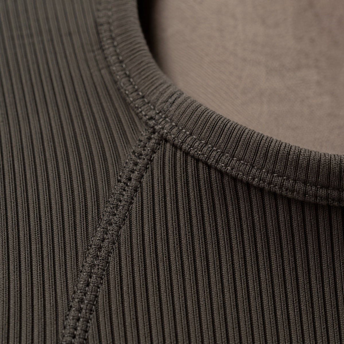 Badshot ribbed scoop-back tank, Rib Body Layers — close-up of the cloth and stitching.