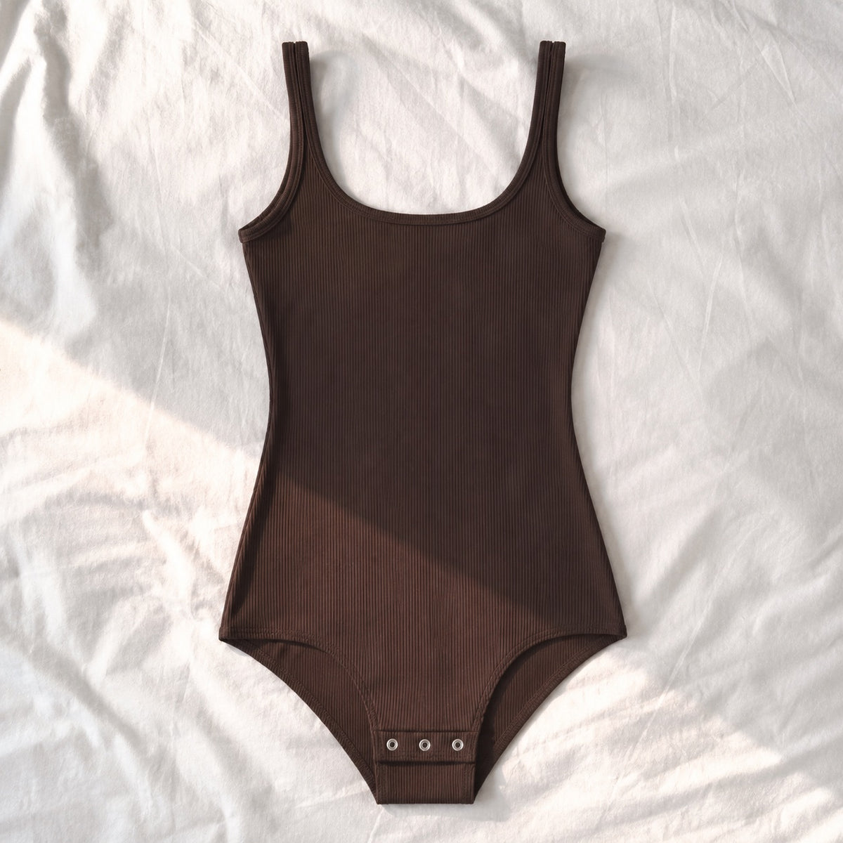 Badshot ribbed scoop-back tank, Rib Body Layers — front view, photographed flat.