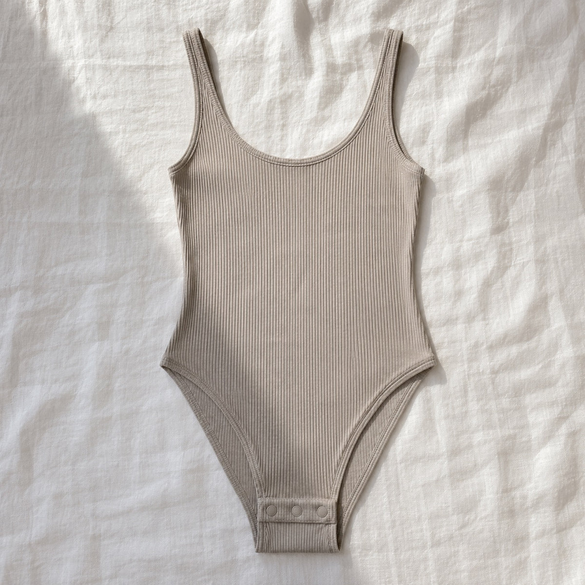 Ewshot ribbed scoop-back tank, Rib Body Layers — front view, photographed flat.