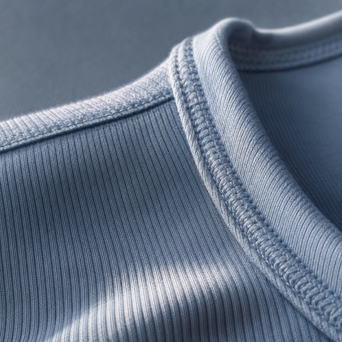 Crondall ribbed cap-sleeve top, Rib Body Layers — close-up of the cloth and stitching.