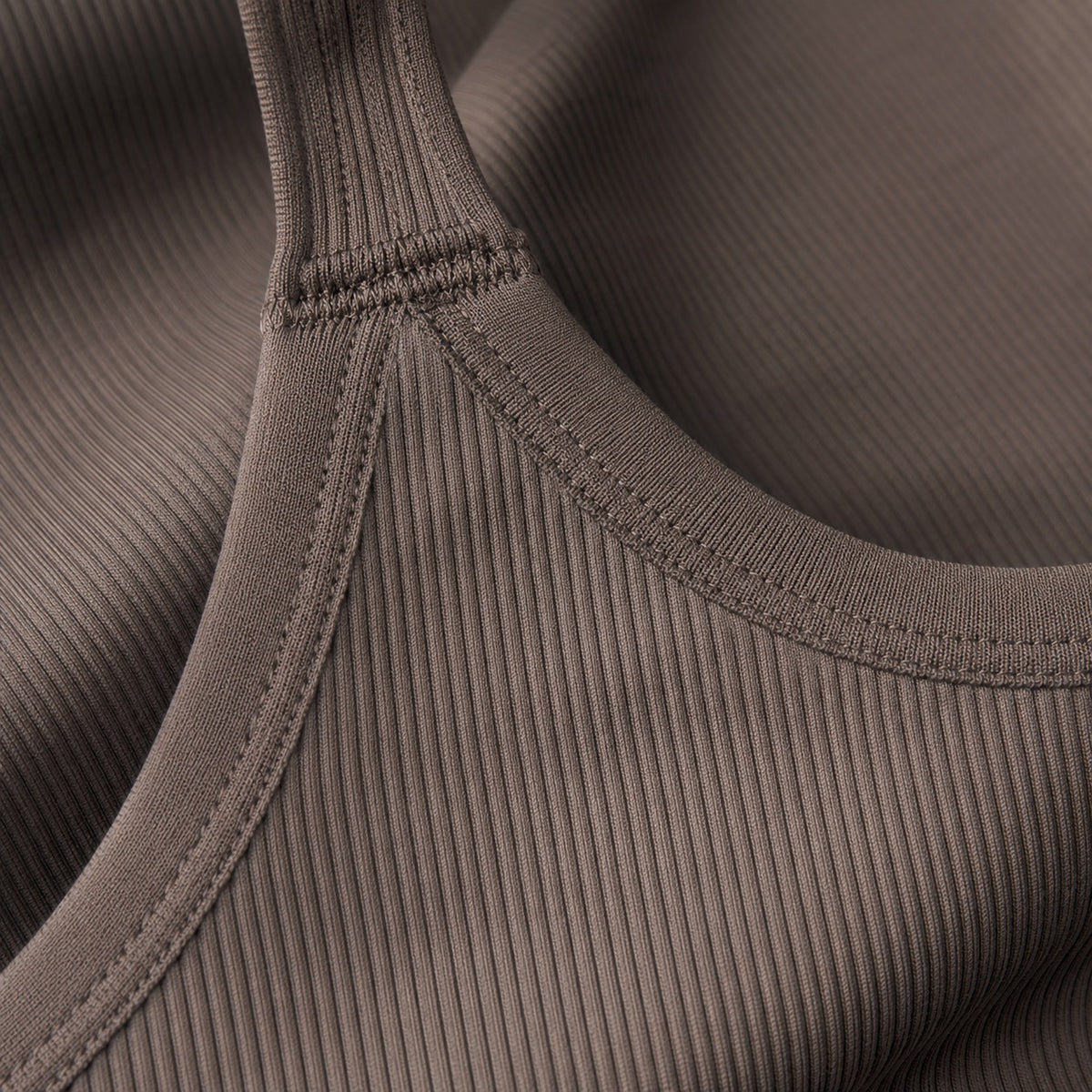 Rowledge ribbed scoop-back tank, Rib Body Layers — close-up of the cloth and stitching.