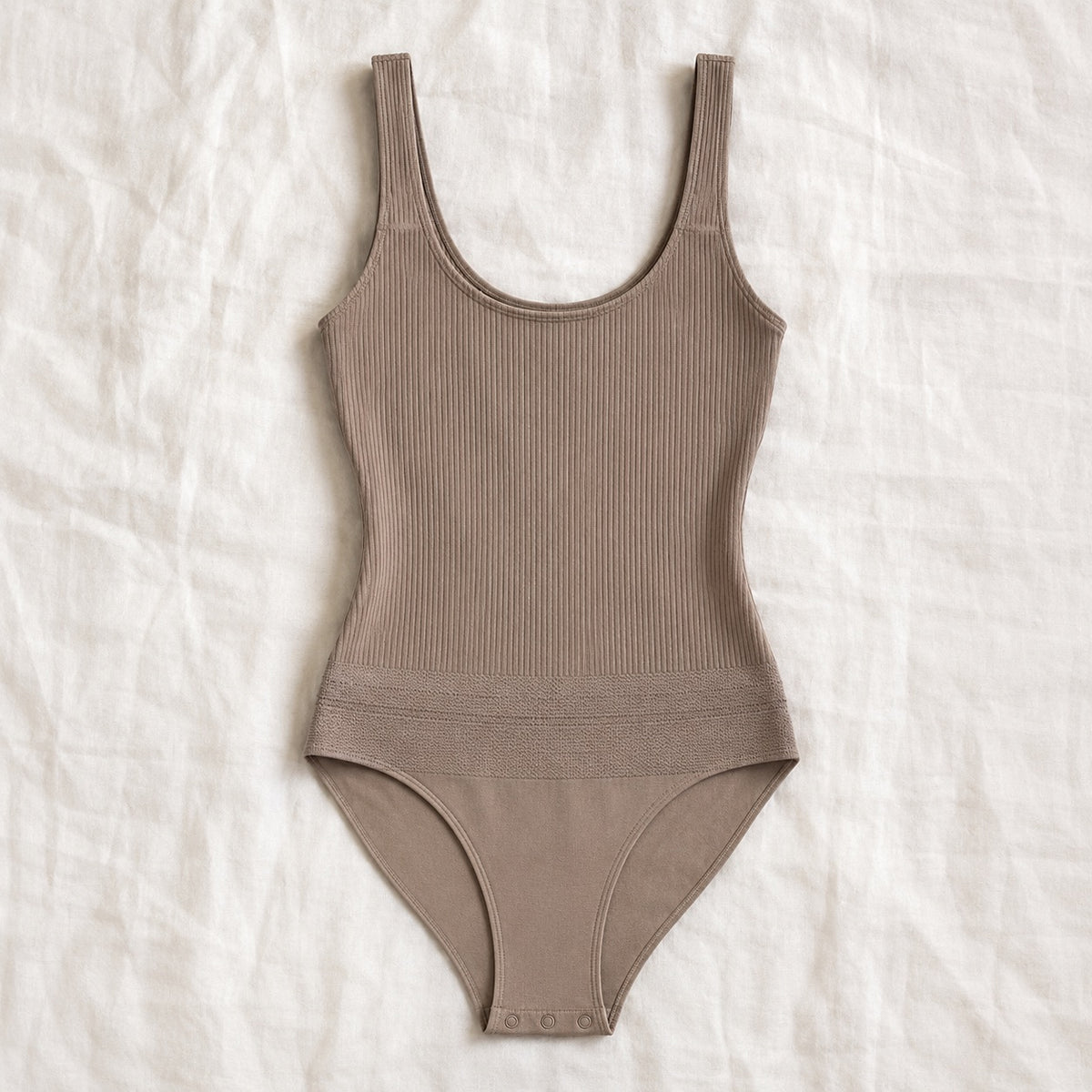 Rowledge ribbed scoop-back tank, Rib Body Layers — front view, photographed flat.