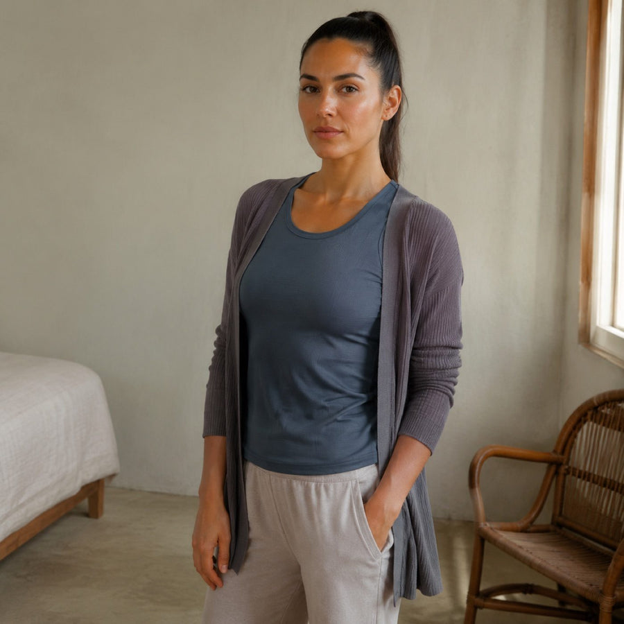 Moor Park ribbed cap-sleeve top, Rib Body Layers — on the model.