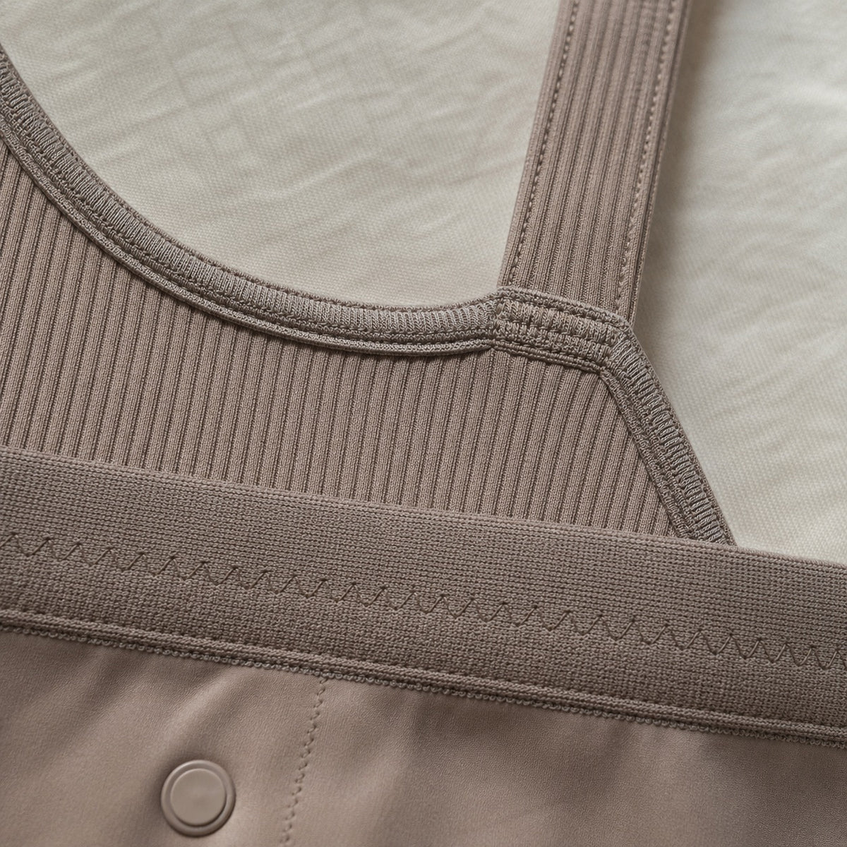 Weydon ribbed scoop-back tank, Rib Body Layers — close-up of the cloth and stitching.