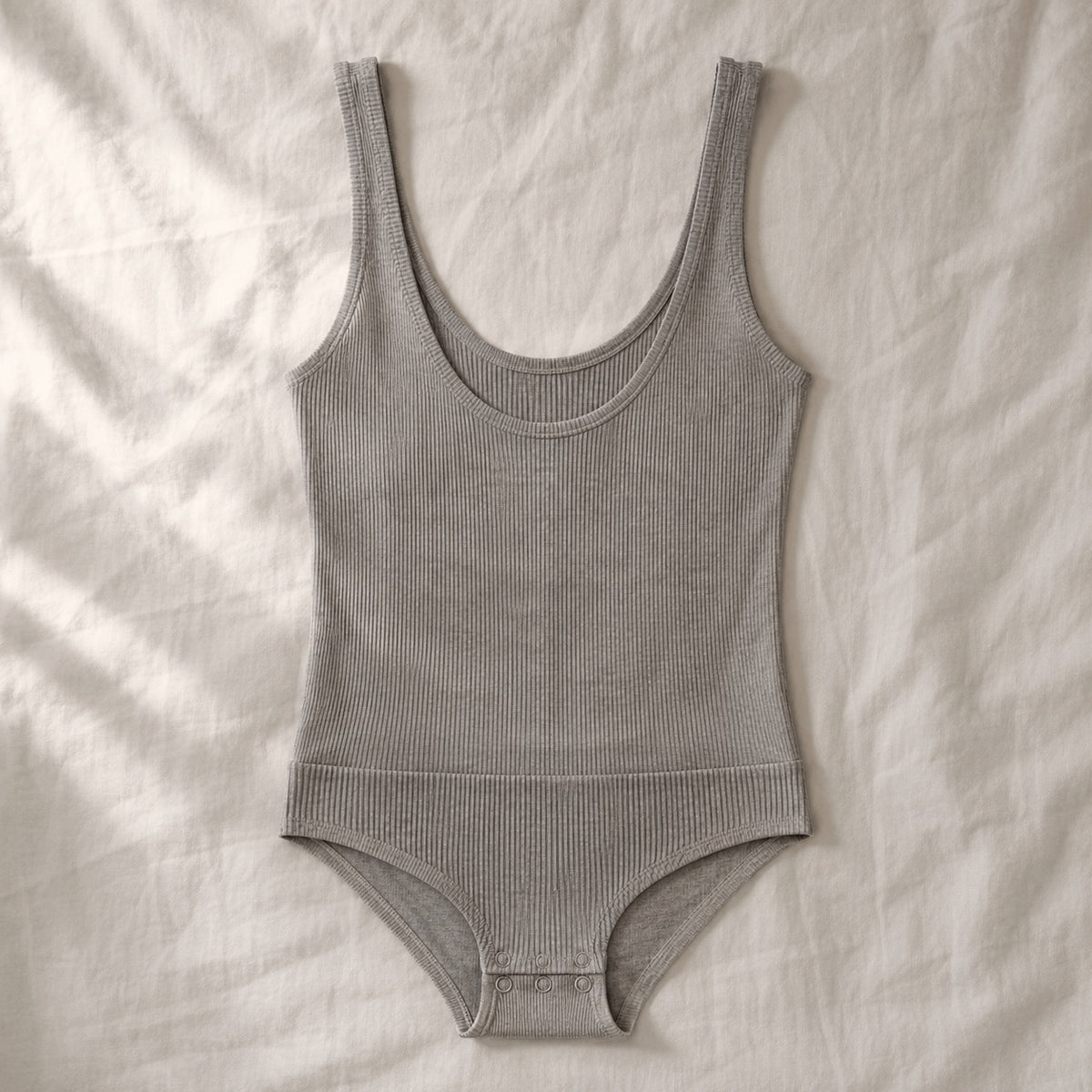 Weydon ribbed scoop-back tank, Rib Body Layers — front view, photographed flat.