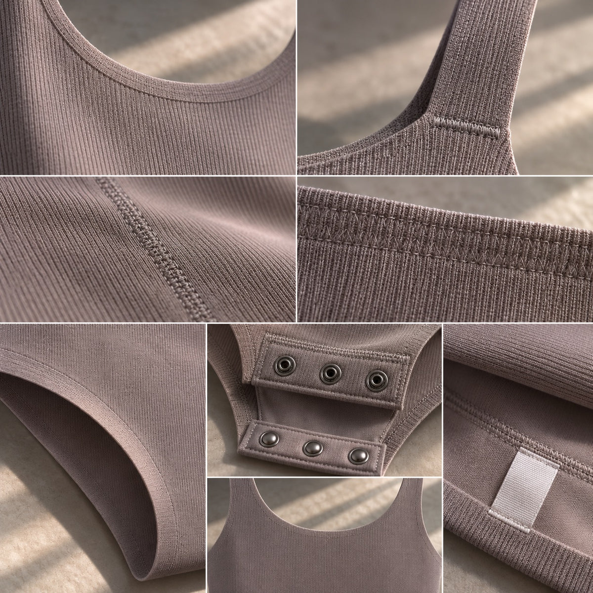 Waverley seamless sleeveless bodysuit, Seamless Layers — close-up of the cloth and stitching.