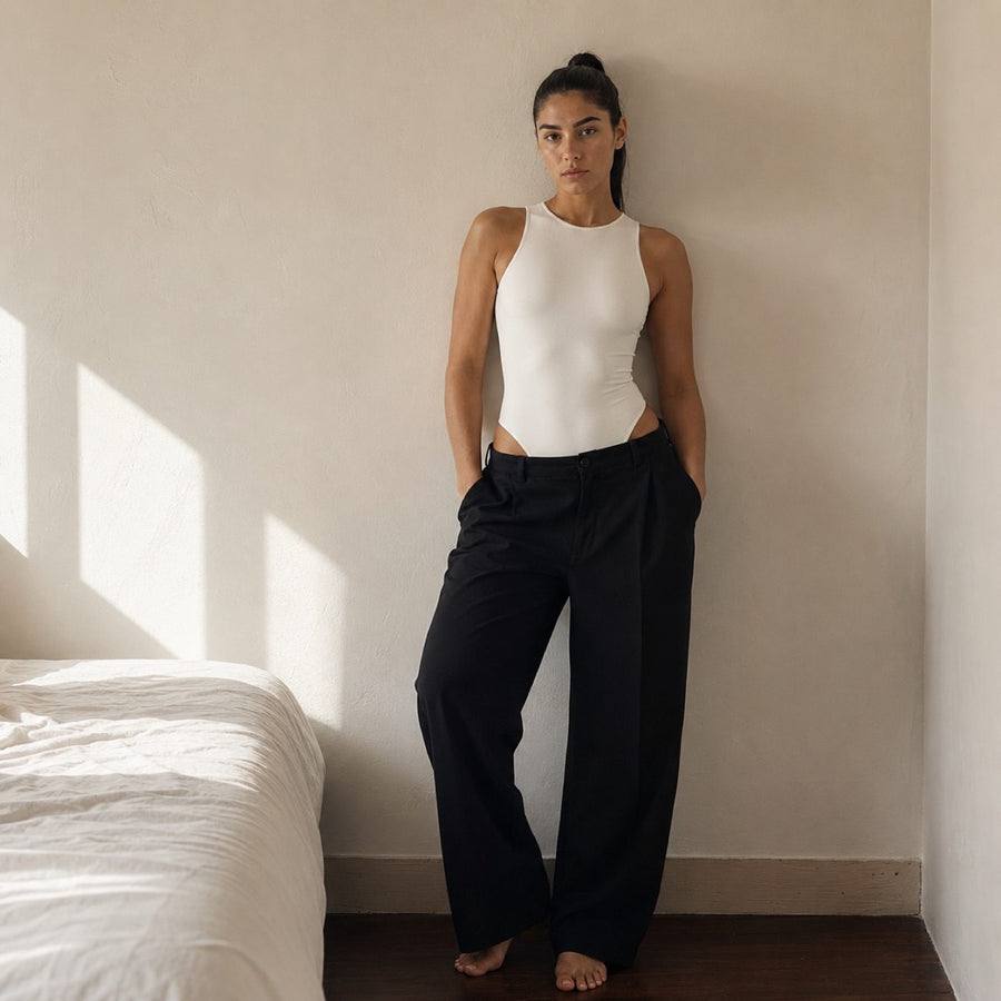 Farnham seamless sleeveless bodysuit, Seamless Layers — on the model.