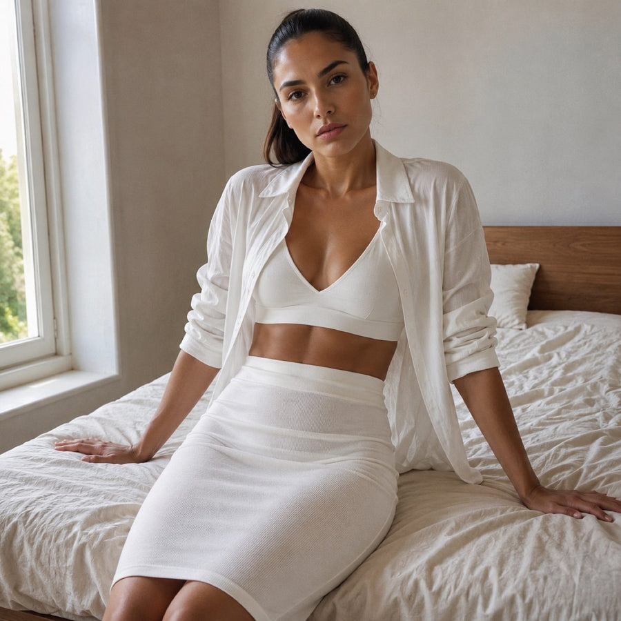 Rowledge seamless knee-length skirt, Seamless Layers — on the model.