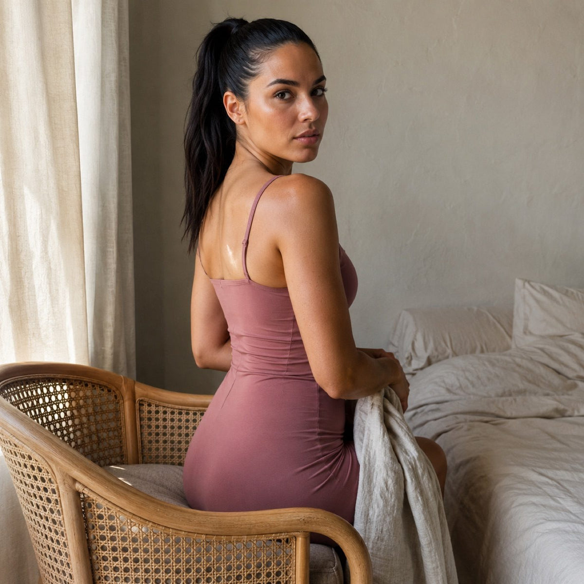 Hale seamless under-layer skirt, Seamless Layers — modelled, side view.
