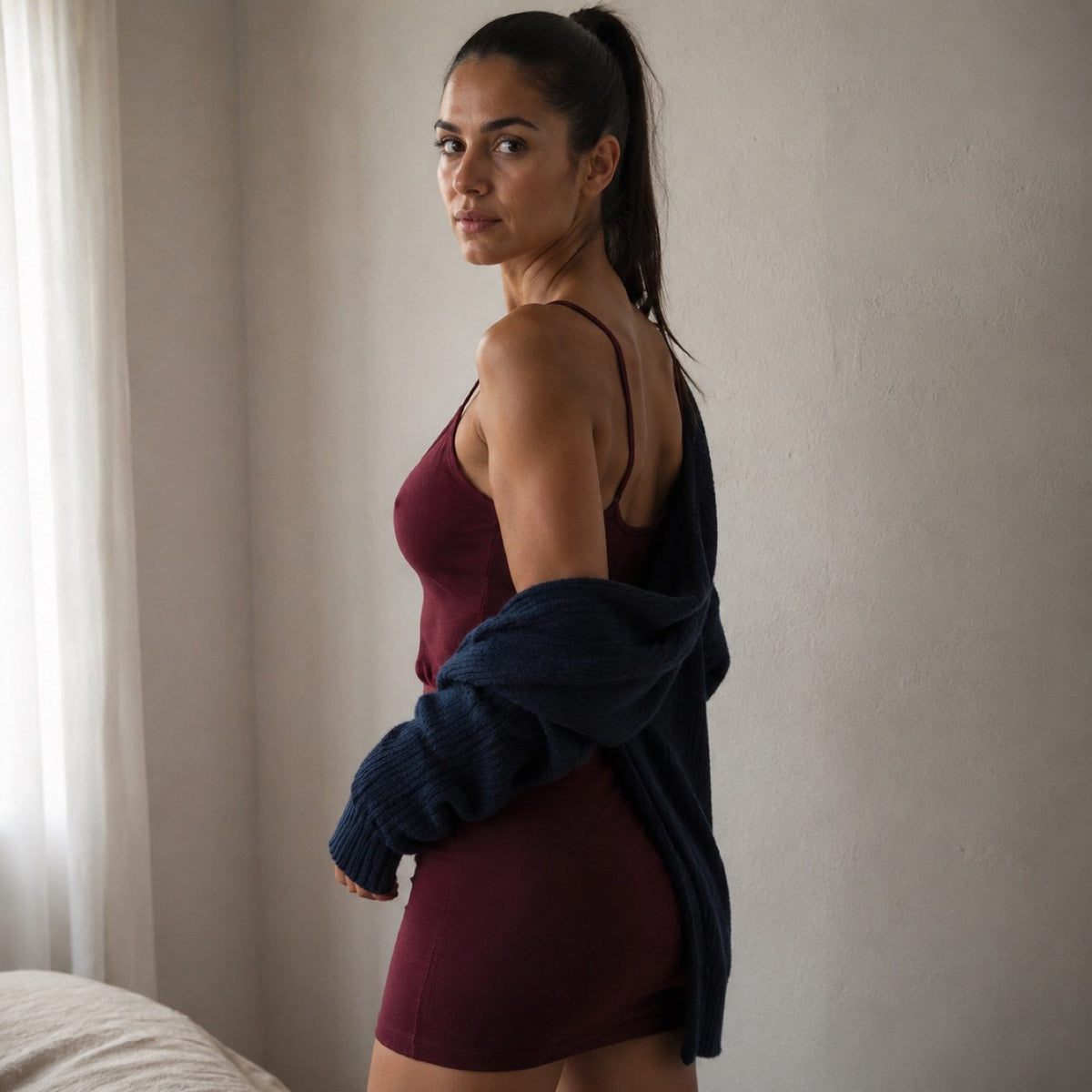Dockenfield seamless under-layer skirt, Seamless Layers — modelled, side view.