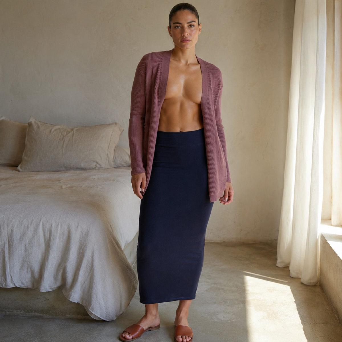 Elstead seamless under-layer skirt, Seamless Layers — on the model.