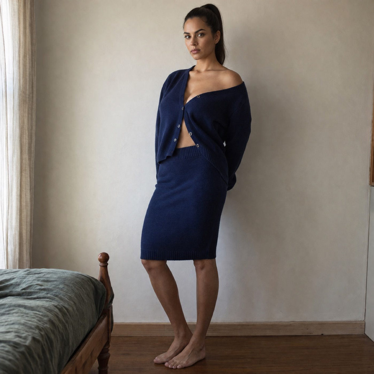 Bourne seamless knee-length skirt, Seamless Layers — modelled, side view.