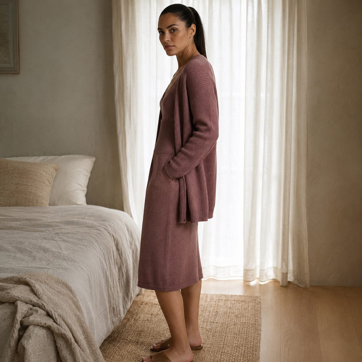 Seale seamless knee-length skirt, Seamless Layers — modelled, side view.