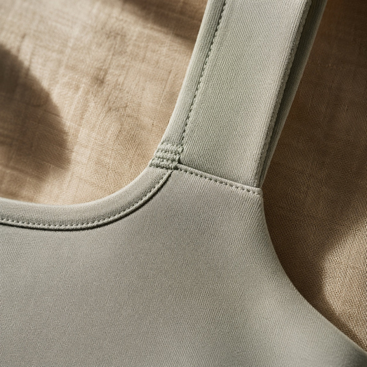 Frensham longline sculpt tank, Sculpt Tanks — close-up of the cloth and stitching.