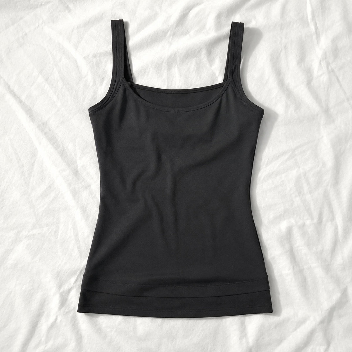 Tilford longline sculpt tank, Sculpt Tanks — front view, photographed flat.