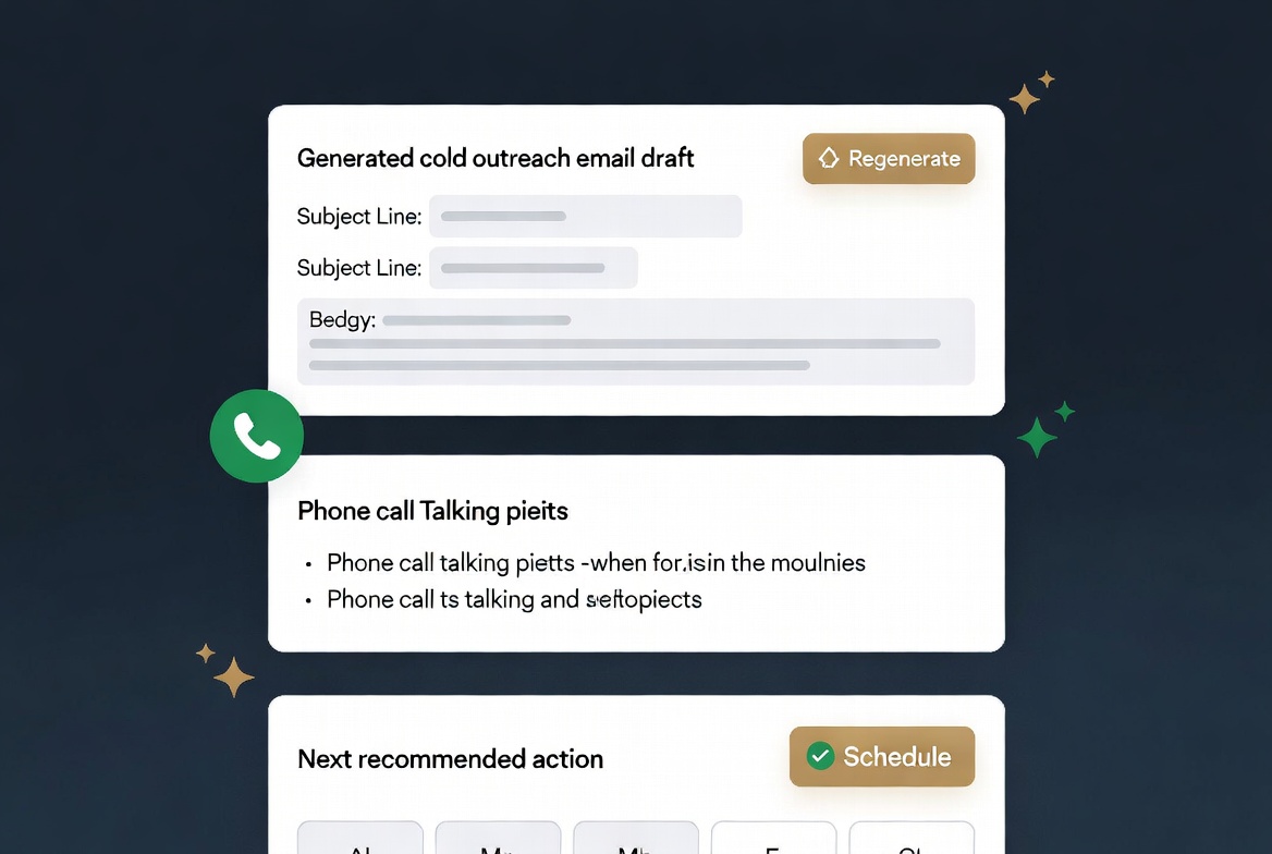 AI follow-up suggestions with email draft, call points, and next action cards