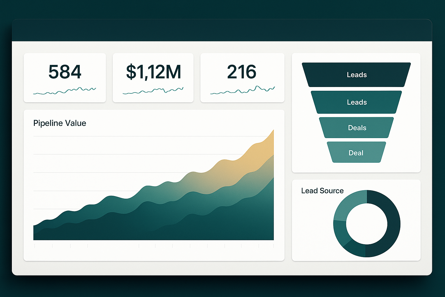 Analytics dashboard with KPI cards, charts, and funnel